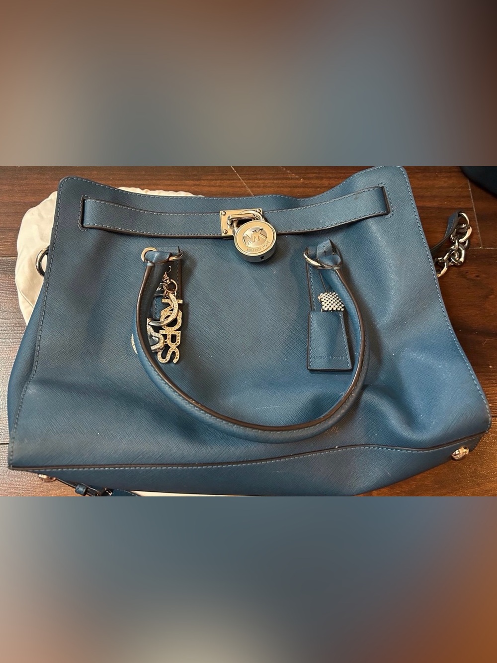 Michael Kors Teal Saffiano Leather Tote with Gold Hardware